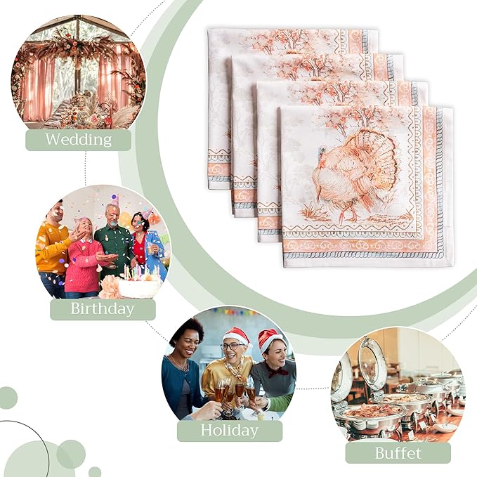 Maison d' Hermine Cloth Napkins Set of 4 100% Cotton Everyday Reusable Square Napkins Cloth Washable, Dinner, Party, Wedding, Restaurant (Giving Thanks, 20" x 20")