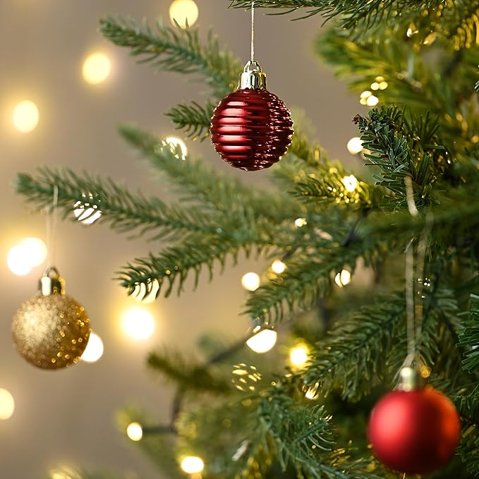 Valery Madelyn 1.57 Inches Small Christmas Tree Decorations Ornament Set for 4th of July Fall Halloween, 24ct Red and Gold Shatterproof Hanging Ball Ornaments Holiday Party Decor