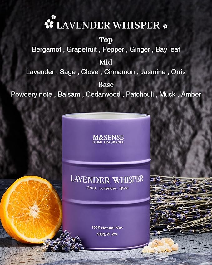 M&SENSE Large Lavender Soy Candles for Home Scented 11.6oz 120 Hour Long Burning, Aromatherapy Candle for Stress Relief Meditation Relaxing, Appreciation Gifts for Mom Teacher Friends
