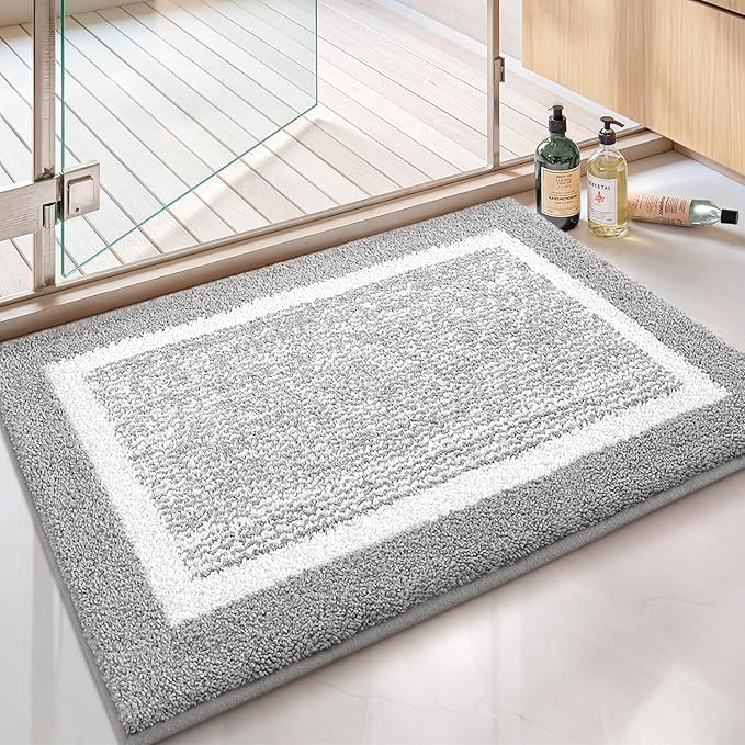 Color&Geometry Simple and Stylish Long Bathroom Rugs Runner Non Slip, 24"x59" Gray Bath Runner Rug, Absorbent, Soft, Washable, Microfiber Bath Mat Bathroom Carpet