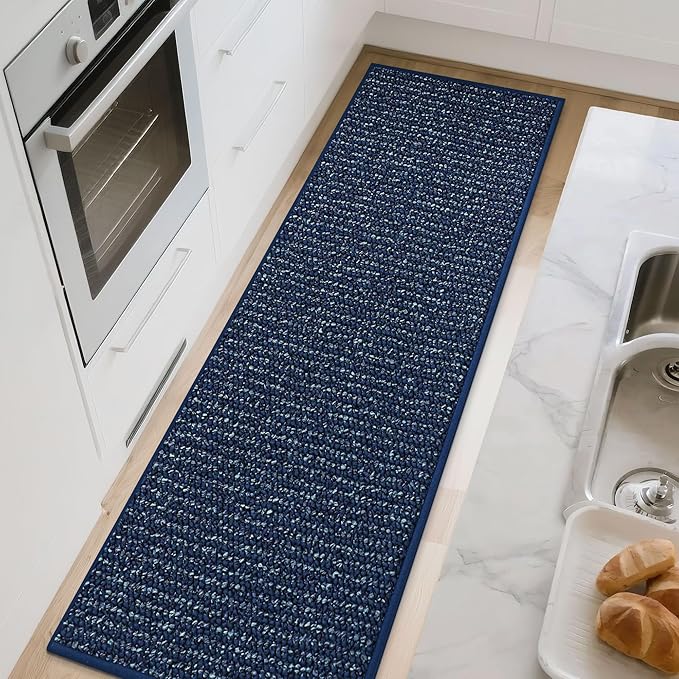 BEQHAUSE Kitchen Runner Rugs 24"x60", Non-Slip Kitchen Mats for Floor, Super Absorbent and Stain Resistant Kitchen Rug, Machine Washable Rugs for Kitchen, Hallway, Laundry & Sink, Blue