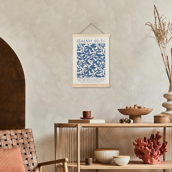 Supwhd Isaiah 40:31 Eagles Christian Wall Art with Wooden Poster Hanger, God is Good Bible Verses Posters Wall Art Decor, Christian Wall Decor for Home Room, 12x16