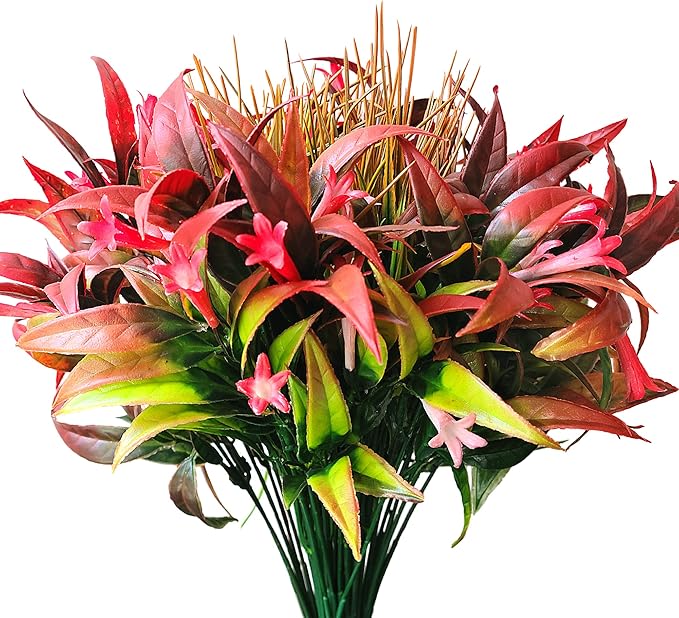 8 Bundles Artificial Plants Bushes Outdoor UV Resistant Fake Flowers Grass Bulk Faux Plastic Greenery for Fall Winter Summer Outside Window Box Planter Front Porch Yard Floral Arrangements