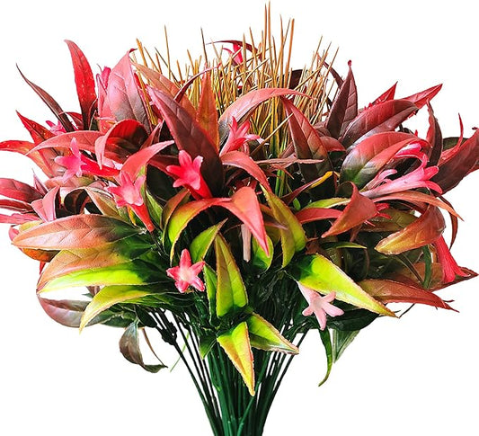 8 Bundles Artificial Plants Bushes Outdoor UV Resistant Fake Flowers Grass Bulk Faux Plastic Greenery for Fall Winter Summer Outside Window Box Planter Front Porch Yard Floral Arrangements