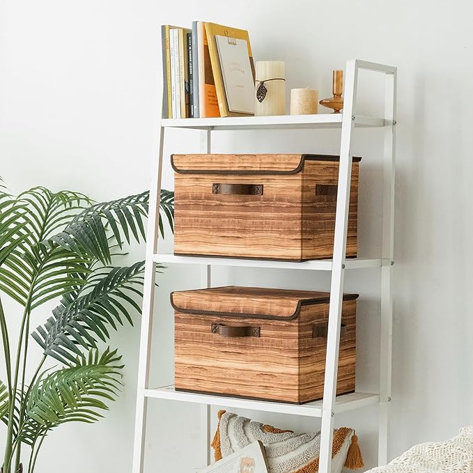 GRANNY SAYS Storage Boxes with Lid, Fabric Storage Bins with Lids, Decorative Closet Storage and Organizer, Wood Grain Print Bins, 2-Pack