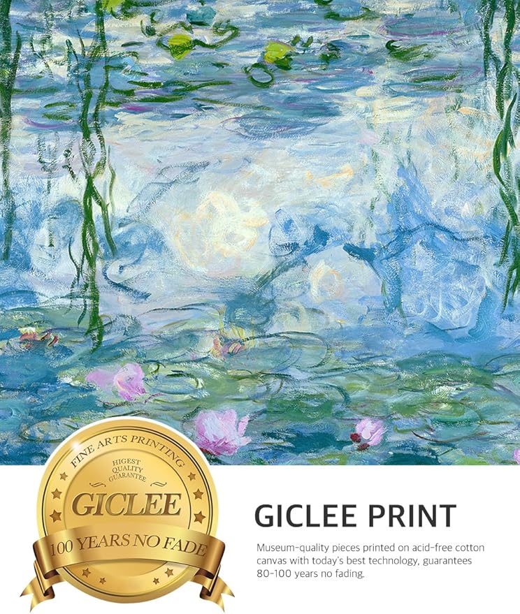 DECORARTS - Water Lilies 1916-1919, Claude Monet Art Reproduction. Giclee Print& Museum Quality Framed Art for Wall Decor.