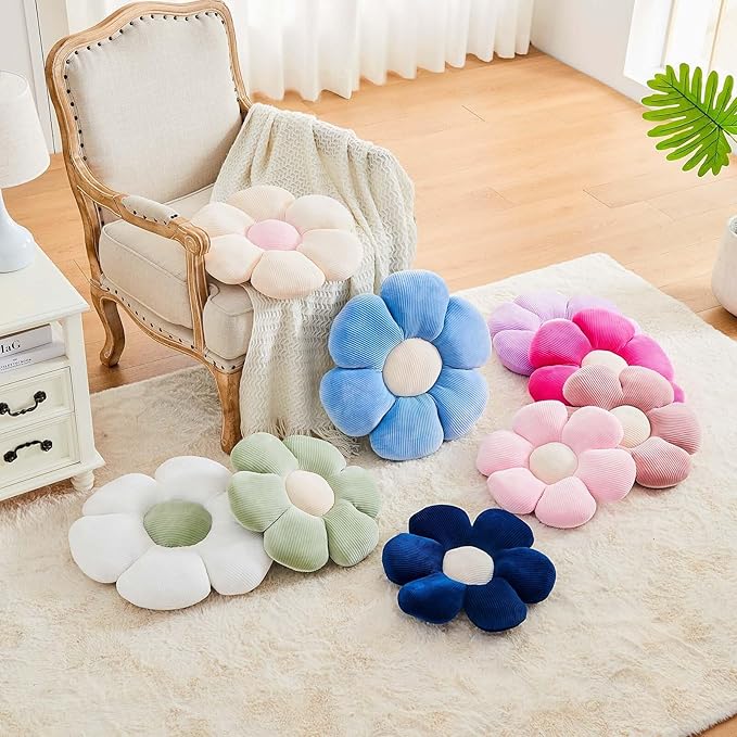 Sage Green Flower Pillow, 14.9" Cute Flower Shaped Floor Pillow, Aesthetic Floral Plush Daisy Decorative Throw Pillows for Bed Sofa Couch