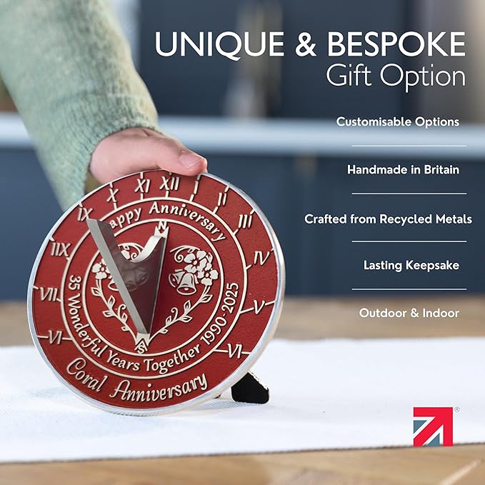 Anniversary Sundial Gift for 35th Coral Wedding Anniversary in 2024 - Recycled Metal Home Decor Or Garden Present Idea - Handmade in UK for Him, Her Parents Or Couples 35 Year Celebration