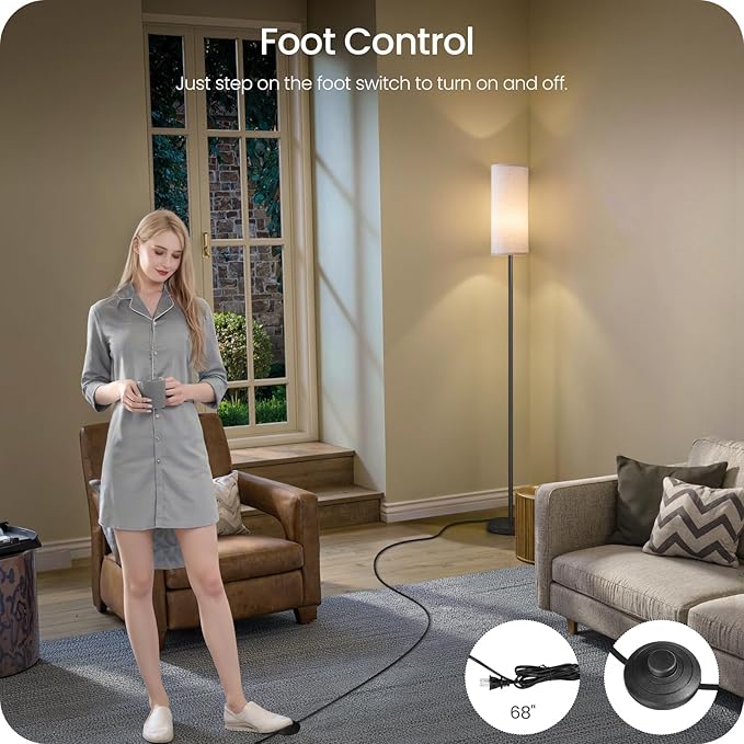 Dimmable Floor Lamp for Living Room with Remote and Foot Switch, Corner Floor Lamp, 64.4" Standing Tall Lamp, 10W 900LM LED Bulb Included, 3000K-6500K, Linen Shade, Weighted, FCC Listed W06LD05W1