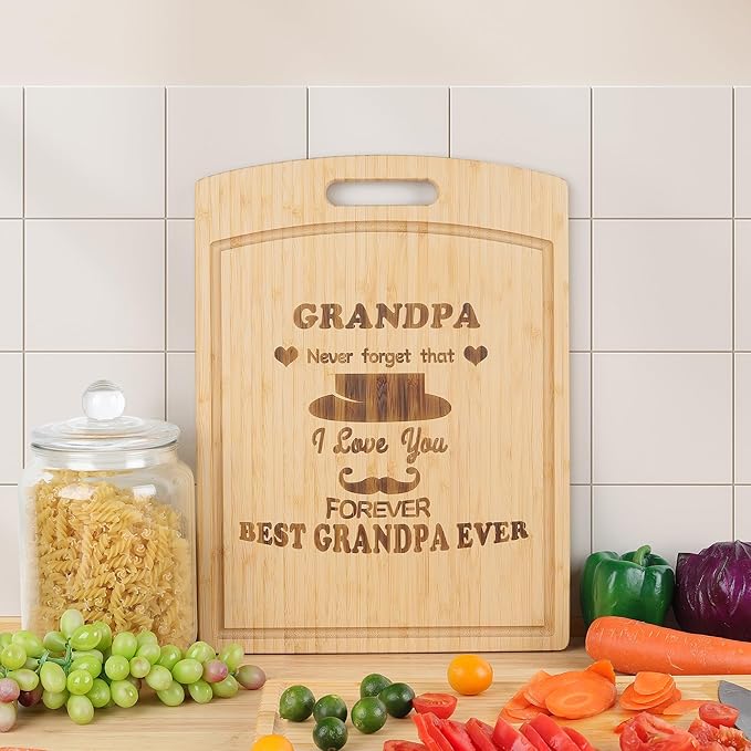Joeyan Grandpa Birthday Gift from Grandchildren Grandson Granddaughter, Personalized Engraved Cutting Board Kitchen Present for Grandfather Christmas, Large Size, Heavy Duty, 16x12 inch