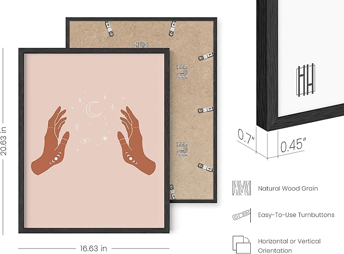 HAUS AND HUES Astrology Posters and Celestial Hands on Sides Decor - Room Decor and Spiritual Posters, Sun and Moon Wall Art Astrology Wall Décor (Black Frame 16x20)