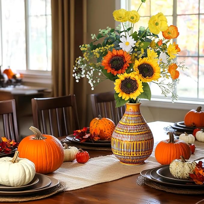 Artificial Sunflowers Bouquet 20" Fake Flower with Faux Silk Sunflower for Spring Summer Wedding Centerpieces Home Decor Party Table Floral Arrangements Cemetery Indoor Outdoor Decorations