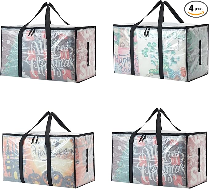 Heavy Duty 93L (24.5 Gallon) Stackable Storage Bins with Fully Openable Lids, Moving Bags Heavy Duty, Clear Plastic Totes for Moving Storage, Home Organization, Closet, Dorm Room. 4 Pack