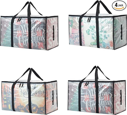 Heavy Duty 93L (24.5 Gallon) Stackable Storage Bins with Fully Openable Lids, Moving Bags Heavy Duty, Clear Plastic Totes for Moving Storage, Home Organization, Closet, Dorm Room. 4 Pack