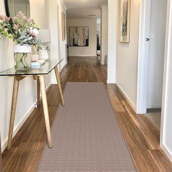 GOYLSER Washable Runner Rug with Rubber Backing, Absorbent Hallway Long Floor Runner Carpet, Laundry Room Mat Floor Runner, Light Brown