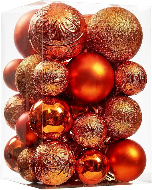 Wironlst Christmas Ball Ornaments - 30pcs Shatterproof Plastic Christmas Ornaments Hanging Ball Decorations for Xmas Tree, Holiday, Wedding, Party (Multi-Size, Orange)