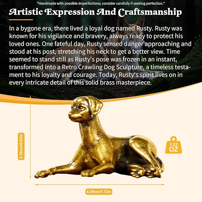CHOVY Retro Crawling Dog Sculpture-Stretched Neck Pose, Handcrafted 100% Solid Brass-Ideal Home Decor Desk Ornament Collectible Art Piece Office Desk Accent Artistic Scene Decoration