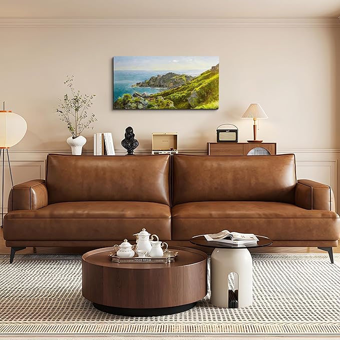 crmotu Coastal Large Wall Art, Nature Landscape Painting Canvas Prints, Meadow Coastline Vintage Decor Artwork, Mountain Sea Aesthetic Pictures Wall Decor Living Room Bedroom Bathroom 20"X40"