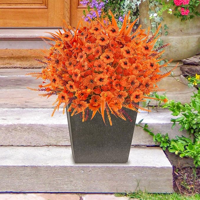 Agusbagli 40 Bunches Artificial Fall Outdoor Flowers Fake Autumn Boxwood Plants UV Resistant Plastic No Fade Faux Fall Flowers Arrangements for Thanksgiving Autumn Weddings Porch Indoor Home Decor