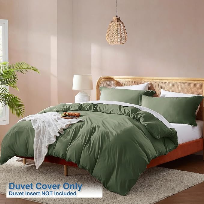 Nestl Olive Green Duvet Cover Full Size - Soft Double Brushed Full Size Duvet Cover Set, 3 Piece, with Button Closure, 1 Duvet Cover 80x90 inches and 2 Pillow Shams
