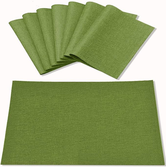 Cloth Placemats Set of 8, Linen Type Fabric Placemats Machine Washable Heat Resistant Placemats Wrinkle Free Thick Polyester Kitchen Place Mats for Dining Table (Green)