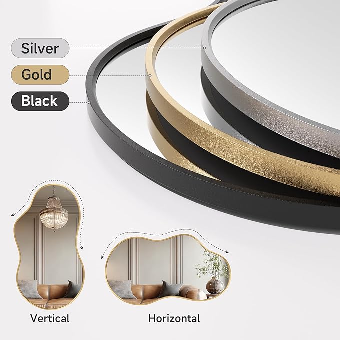 Hasipu Irregular Wall Mirror - 24"x35" Gold Irregular Abstract Mirror for Wall Asymmetrical Wall Mirrors Decorative Modern for Living Room Bathroom,Bedroom,Hallway