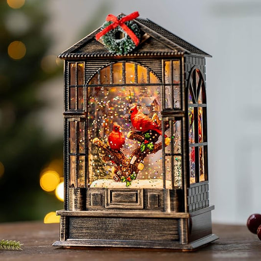 Christmas Snow Globes Cardinal Music Water Lantern Holiday Decorations Gifts for Family Children or Friends