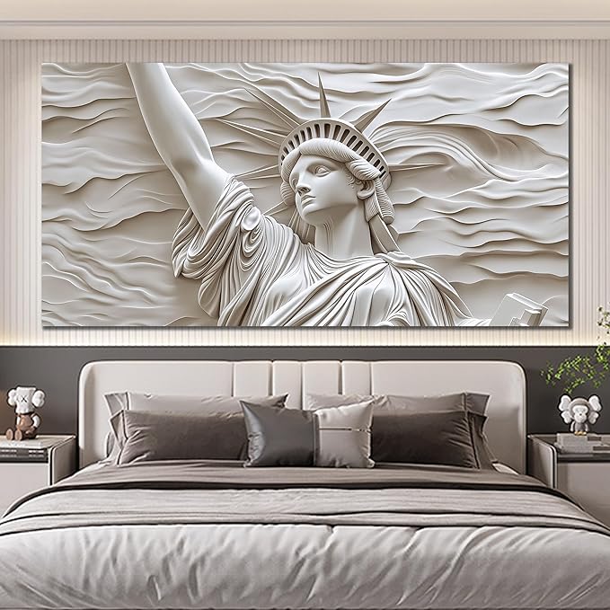Trogonup White Statue of Liberty Canvas Wall Art for Living Room Large Modern Canvas Prints Abstract Artwork for Bedroom Home Office Women 29"x58"