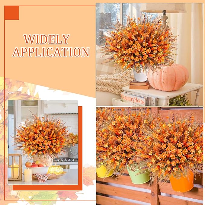 Agusbagli 40 Bunches Artificial Fall Outdoor Flowers Fake Autumn Boxwood Plants UV Resistant Plastic No Fade Faux Fall Flowers Arrangements for Thanksgiving Autumn Weddings Porch Indoor Home Decor