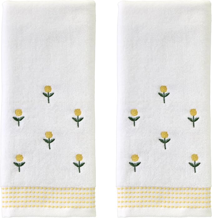 SKL Home Staggered Blossoms Hand Towel 2pc Set for Bath/Kitchen/Bar & Gift, White