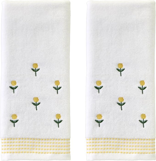 SKL Home Staggered Blossoms Hand Towel 2pc Set for Bath/Kitchen/Bar & Gift, White