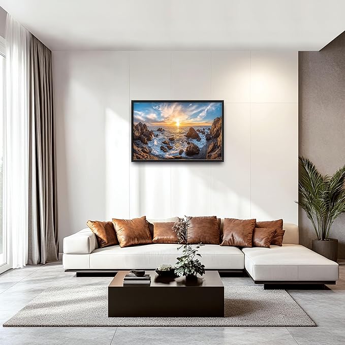 Coastal Large Wall Art for Living Room, Ocean Sunrise Oversized Wall Decor Pictures, Coast Seascape Framed Canvas Print Painting, Modern Artwork for Bedroom Office Home Decor 36"x24"