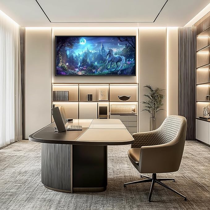 Flintis Large Unicorn Wall Art Unicorn Castle Moon Pictures Wall Decor Abstract Animal Canvas Painting Print Artwork Decoration Framed for Living Room Bathroom Master Bedroom Office 60L x 30W