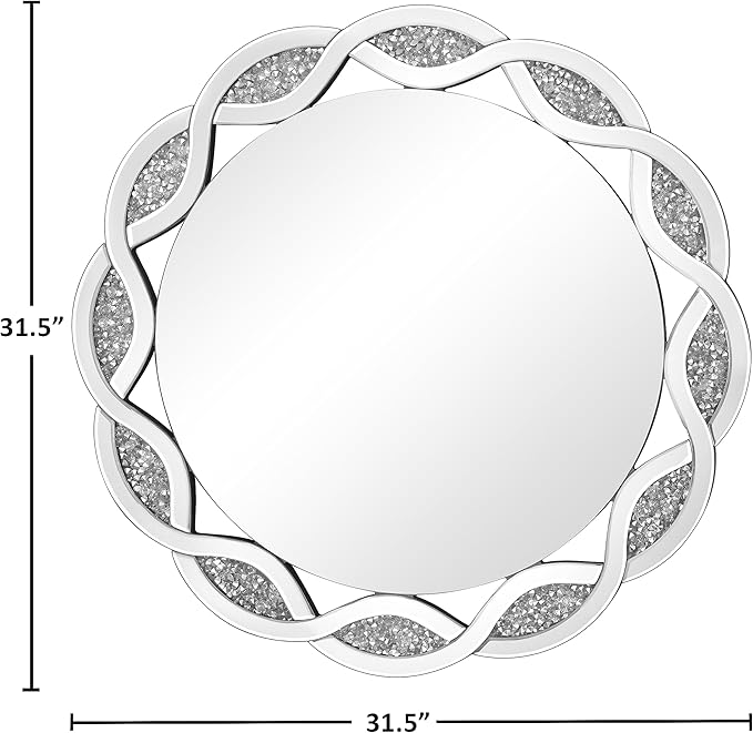 Crystal Decorative Mirror-32 x32 Gorgeous Silver Mirror Crush Diamond Mirror for Wall Decoration Bedroom Bathroom Dining Room and Living Room