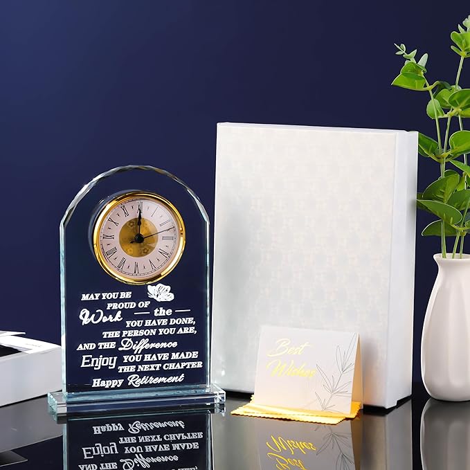 Qianwei Retirement Gifts - Crystal Clock for Coworker, Boss, Teacher, Nurse Farewell & Retirement