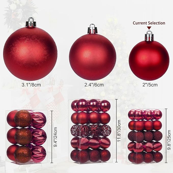 30PCS 2.36" Christmas Ball Ornaments Shatterproof Burgundy Christmas Tree Decorations Xmas Tree Balls Halloween Ornaments Décor