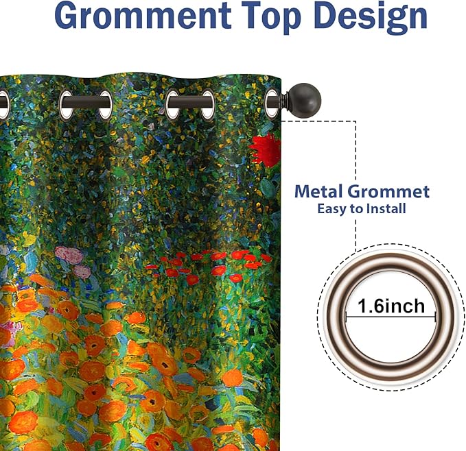 Jekeno Blackout Curtains Flower Garden by Gustav Klimt Home Bedroom Living Room Decoration Flowers Floral Darkening Grommet Window Drapes 2 Panel Set, 52"x63"