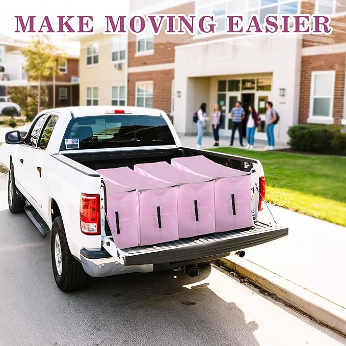 66 Gallon Extra Large Moving Bags - Heavy Duty Storage Bags with Zipper & Strong Handles, Pink Packing Bag for Moving, Storage, Travel and Camping, College Dorm & Home Supplies, 4 Pcs