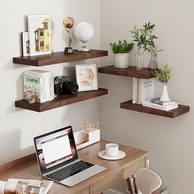 Fun Memories 36x9.3 Floating Shelves for Wall, Wood Floating Shelf 36 Inch Long, Large Deep Wall Shelves for Home Decor & Storage, Rustic Deep Shelf for Living Room, Bedroom, Kitchen, Walnut Color