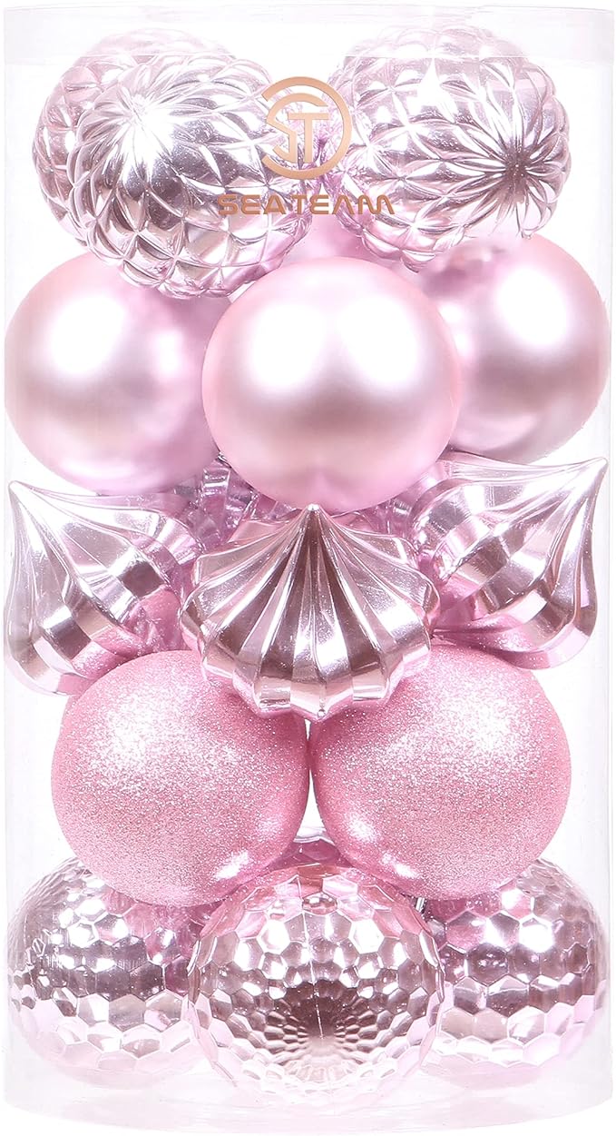 Sea Team 21-Pack Christmas Ball Ornaments with Strings, 80mm/3.15-Inch Large Size Baubles, Shatterproof Plastic Christmas Bulbs, Hanging Decorations for Xmas Tree, Holiday, Wedding, Party, Pink