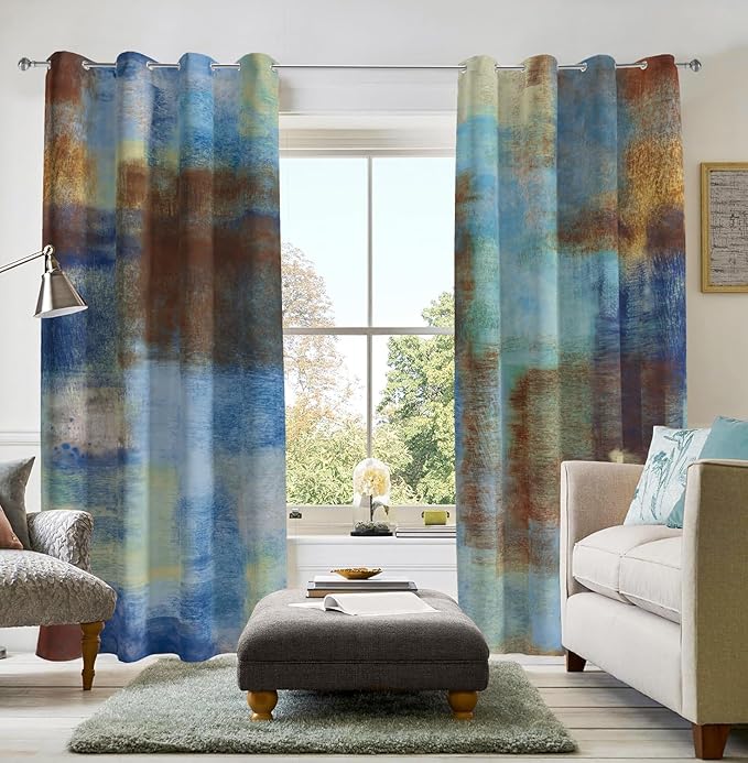 Asuexpect Abstract Curtains 2 Panels Abstract Rust Curtain Room Darkening Grommet Window Treatments Modern Decorative for Bedroom Living Room, 52x84 Inches, Blue Rust