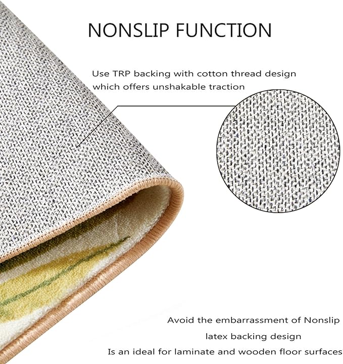 RoomTalks Boho Cute Bathroom Rugs Bath Mat Non Slip Washable, Modern Abstract Geometric Shape with Tropical Leaves 2x3 Small Area Rug for Bedroom Kitchen, Neutral Contemporary Retro Indoor Entry Rug