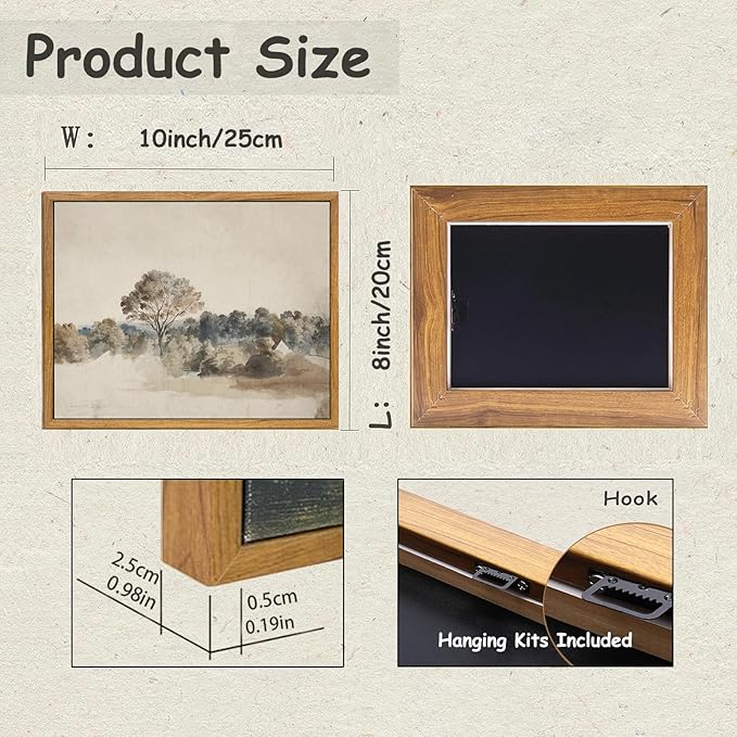 KBKBART Framed Vintage Neutral Wall Art Prints, Antique Rustic Muted Landscape Canvas Painting, Retro Countryside Nature Wilderness Illustrations Farmhouse Decor, Neutral Vintage Decor Ready To Hang