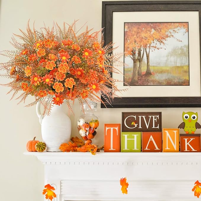 16 Pcs Fake Fall Flowers Outdoor Fall Artificial Flower Arrangements Faux Fall Outdoor Plants Decorations for Home Porch Pathway Window Box Mantel Harvest Thanksgiving