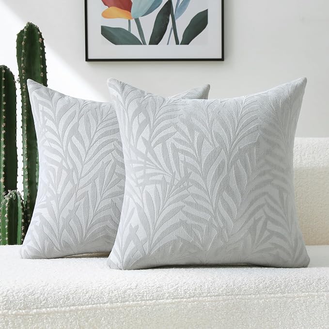 FUTEI Dark Grey Decorative Throw Pillow Covers 20x20 Inch Set of 2,Soft Chenille Phoenix Tail Leaf Textured Cushion Case,Modern Home Decor for Couch Bed Living Room