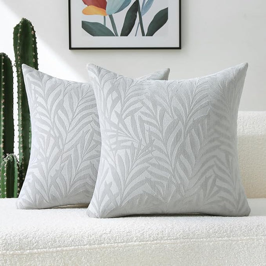 FUTEI Dark Grey Decorative Throw Pillow Covers 24x24 Inch Set of 2,Soft Chenille Phoenix Tail Leaf Textured European Cushion Case,Modern Home Decor for Couch Bed Living Room