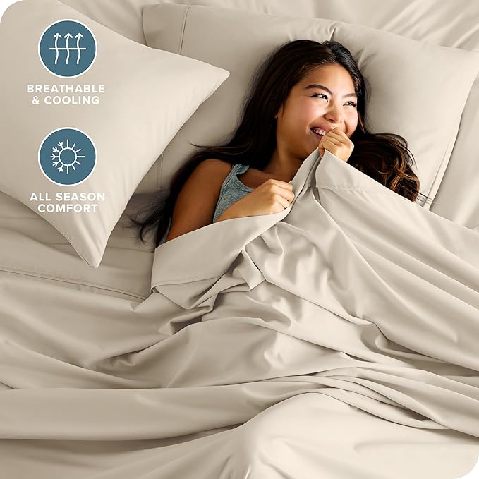 Bare Home Queen Sheet Set - Luxury 1800 Ultra-Soft Microfiber Bed Sheets - Double Brushed - Deep Pockets - Easy Fit - 4 Piece Set - Bedding Sheets & Pillowcases (Queen, Sand)