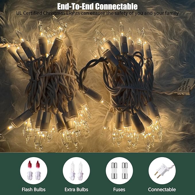 Christmas Lights 100 Count Clear Christmas Tree String Lights with White Wire for Outdoor Indoor Christmas Decorations Wedding Decorations Valentines Day Decor,UL Certified (21feet)