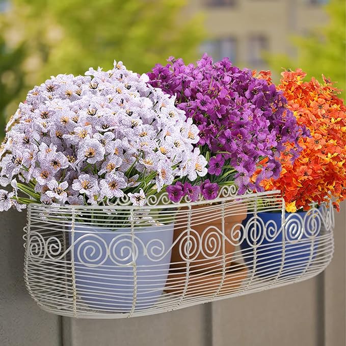 20 Bundles Artificial Flowers for Outdoors, UV Resistant Fake Flowers with Plastic Plants, Faux Silk Flowers for Planter outdoors, Fake Realistic Flowers for Window Box Front Porch Patio Decor-White