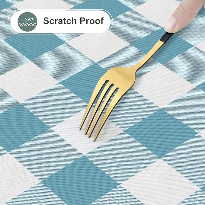 misaya Square Waterproof Vinyl Table Cloth, Buffalo Flannel Backed Tablecloth, Wipeable Plastic Table Cover for Dinner, Kitchen, Outdoor (60" x 60", Aquamarine and White)